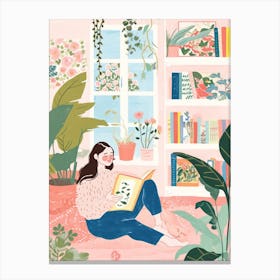 Girl Reading A Book Lo Fi Kawaii Illustration 2 Canvas Print