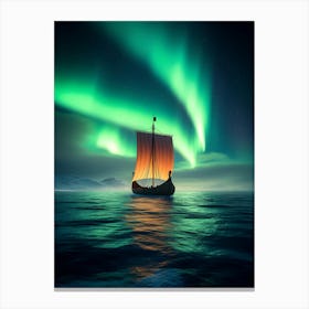 Viking Ship In The Ocean Canvas Print