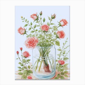 Pink Roses In A Glass Vase 1 Canvas Print