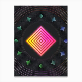 Neon Geometric Glyph in Pink and Yellow Circle Array on Black n.0362 Canvas Print