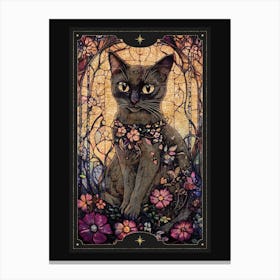 Alphonse Mucha-inspired black cat and ornate florals with gold accents in a dark cottagecore aesthetic with stained glass effect, Art Nouveau style witchy artwork perfect for libraries, vintage-themed rooms, moody interior 8 Canvas Print