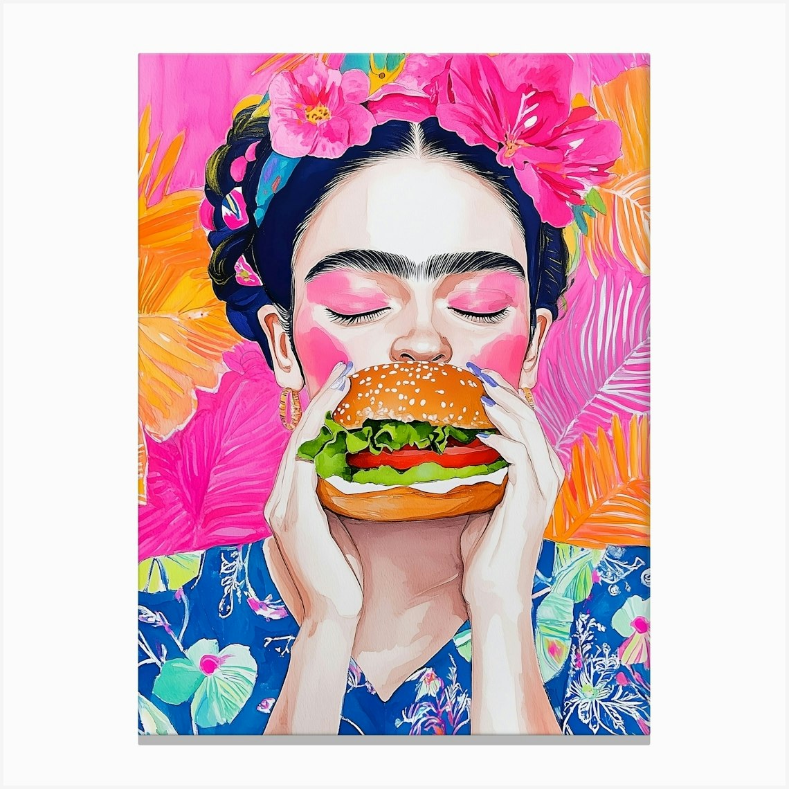Frida Kahlo eating Canvas Print by JBJart Justyna Jaszke