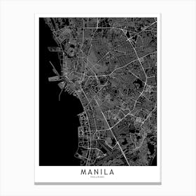 Manila Black And White Map Canvas Print