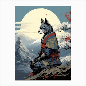 Gray Fox Japanese Illustration 1 Canvas Print