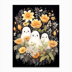Cute Bedsheet Ghost, Botanical Halloween Watercolour 76 Canvas Print