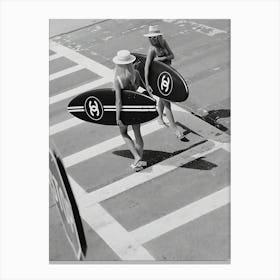 Surfer Girls Black And White Vintage Surf Luxury Canvas Print