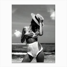 Naked Coastal Cowgirl Black And White Fashion Feminist Canvas Print