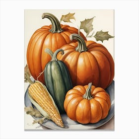 Holiday Illustration With Pumpkins, Corn, And Vegetables (32) Canvas Print