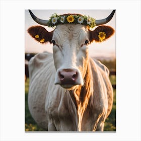 Cow With Flower Crown 1 Canvas Print