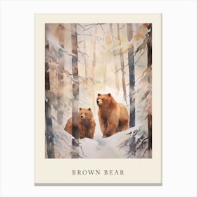Winter Watercolour Brown Bear 3 Poster Canvas Print