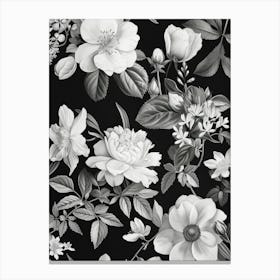 Great Japan Hokusai Monochrome Flowers 135 Canvas Print