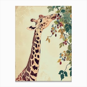 Giraffe Eating Berries Modern Illustration 2 Canvas Print