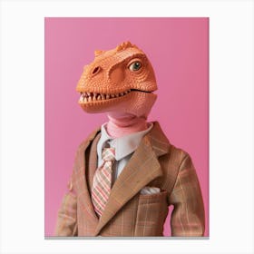 Pastel Toy Dinosaur In A Suit & Tie 1 Canvas Print