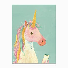 Pastel Unicorn On A Smart Phone Storybook Style Canvas Print
