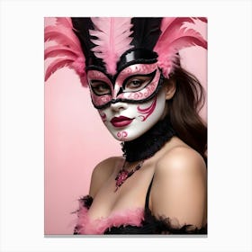 A Woman In A Carnival Mask, Pink And Black (22) Canvas Print