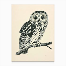 Tawny Owl Linocut Blockprint 2 Canvas Print