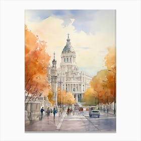 Madrid Spain In Autumn Fall, Watercolour 4 Canvas Print