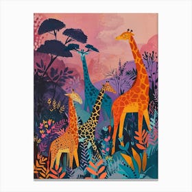 Giraffes At Dusk Illustration 3 Canvas Print