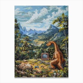 Dinosaur Playing Video Games In The Wild Painting Canvas Print