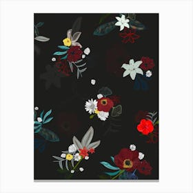Artistic Floral Black Canvas Print