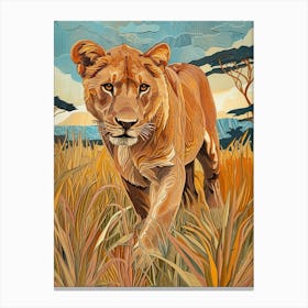 African Lion Relief Illustration Symbolism 2 Canvas Print