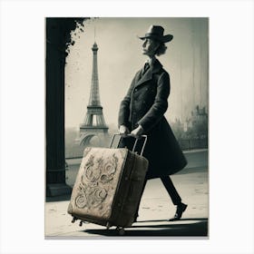 Paris - Man With Suitcase Canvas Print