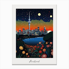 Poster Of Auckland, Illustration In The Style Of Pop Art 3 Canvas Print