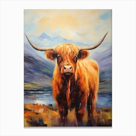 Warm Chestnut Highland Cow Brushstrokes Canvas Print