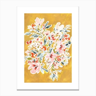 Mustard And Sage Floral Canvas Print