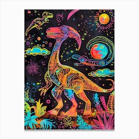 Colourful Dinosaur Neon Line Illustration 1 Canvas Print