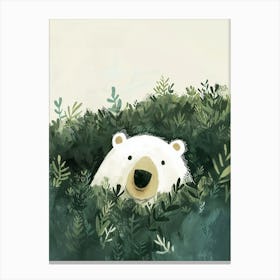 Polar Bear Hiding In Bushes Storybook Illustration 2 Canvas Print