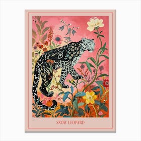 Floral Animal Painting Snow Leopard 1 Poster Canvas Print