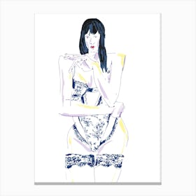 Girl In Lingerie White Canvas Print