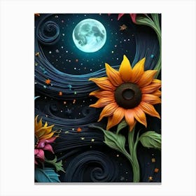 Sunflowers And Moon Canvas Print