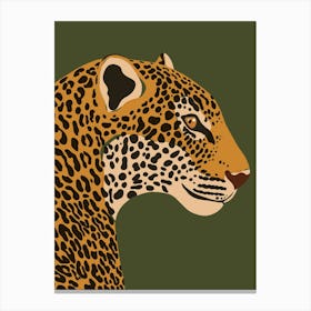 Jungle Safari Leopard on Dark Green Canvas Print
