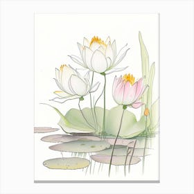Lotus Flowers In Garden Pencil Illustration 4 Canvas Print