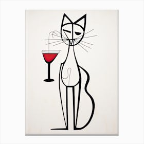 Cat And Cocktail Line Art 2 Canvas Print