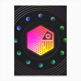 Neon Geometric Glyph in Pink and Yellow Circle Array on Black n.0103 Canvas Print