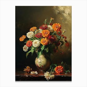 Baroque Floral Still Life Zinnia 2 Canvas Print