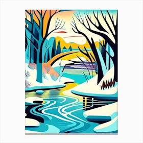 Frozen River Waterscape Midcentury 1 Canvas Print