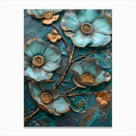 Gold And Turquoise Flowers Canvas Print