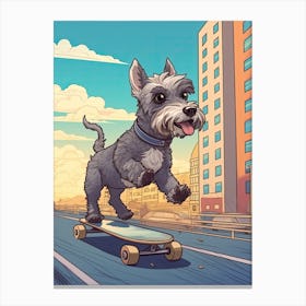 Miniature Schnauzer Dog Skateboarding Illustration 4 Canvas Print