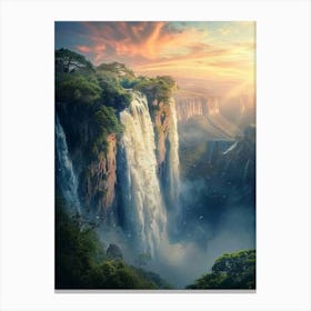 A Gigantic Waterfall In An Impressive Landscape, Beautiful Natural Colors, Mysterious Light, Beautiful Nature Scenery, Anime Style Toile