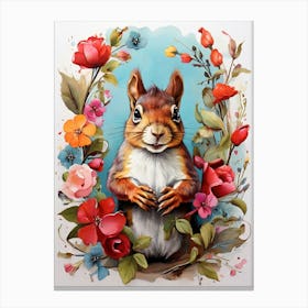 Squirrel With Flowers art print Canvas Print