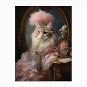 Cat On A Vanity Table Rococo Style 1 Canvas Print