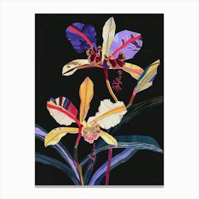 Neon Flowers On Black Monkey Orchid 3 Canvas Print