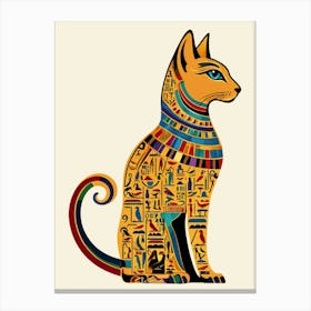 Ancient Egyptian Cat Illustration with Hieroglyphic Design Canvas Print