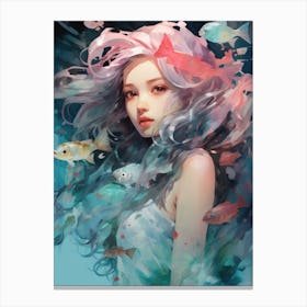 Girl With Fishes 2 Canvas Print