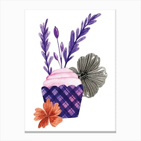 Purple Cupcake Watercolor Illustration Canvas Print
