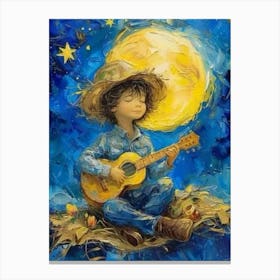 Moonlight Boy With Guitar Canvas Print